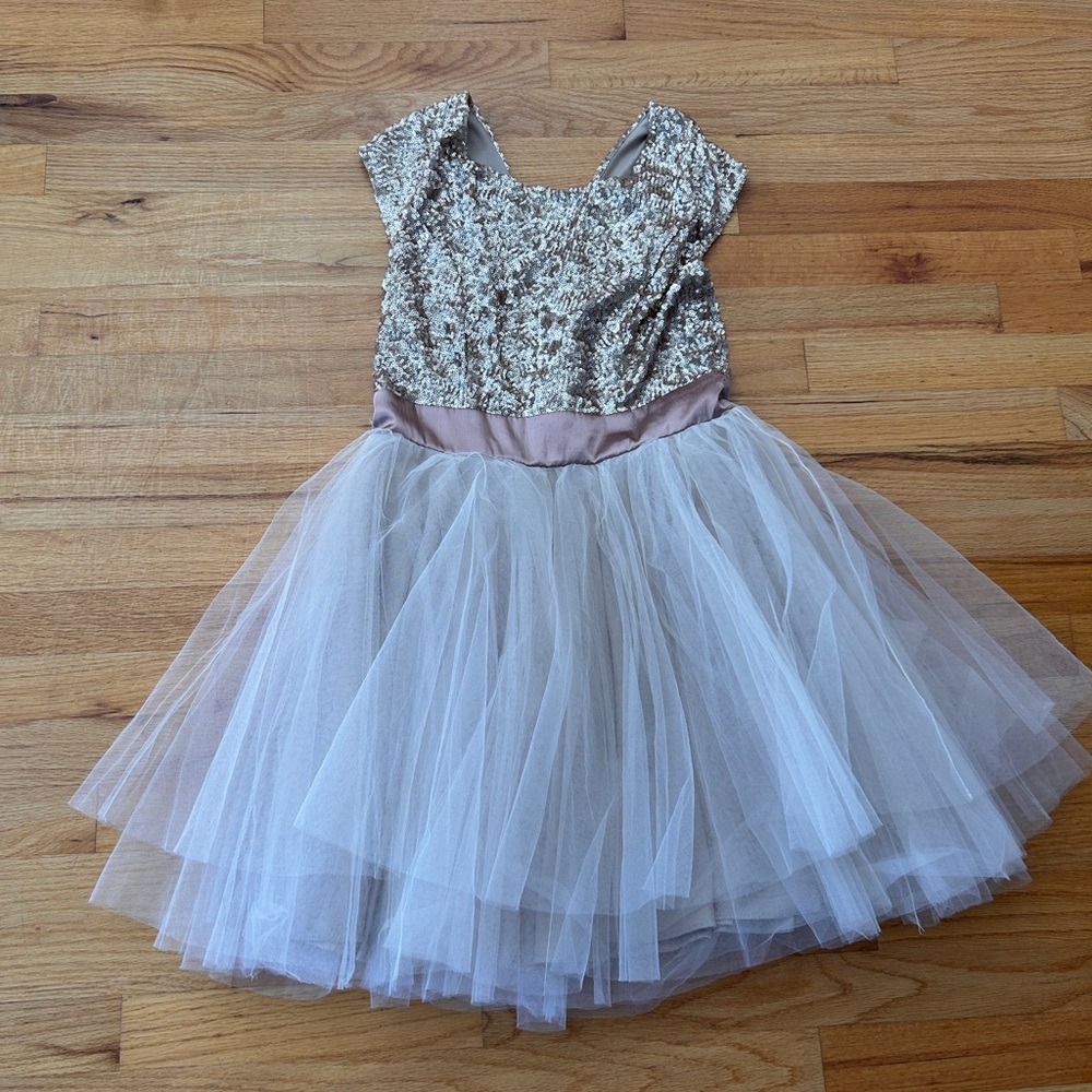 Sparkling Gold Sequin & Ivory Tulle Dress